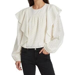 Women’s En Saison Long Sleeve Ruffle Blouse Eyelet Size‎ Medium M